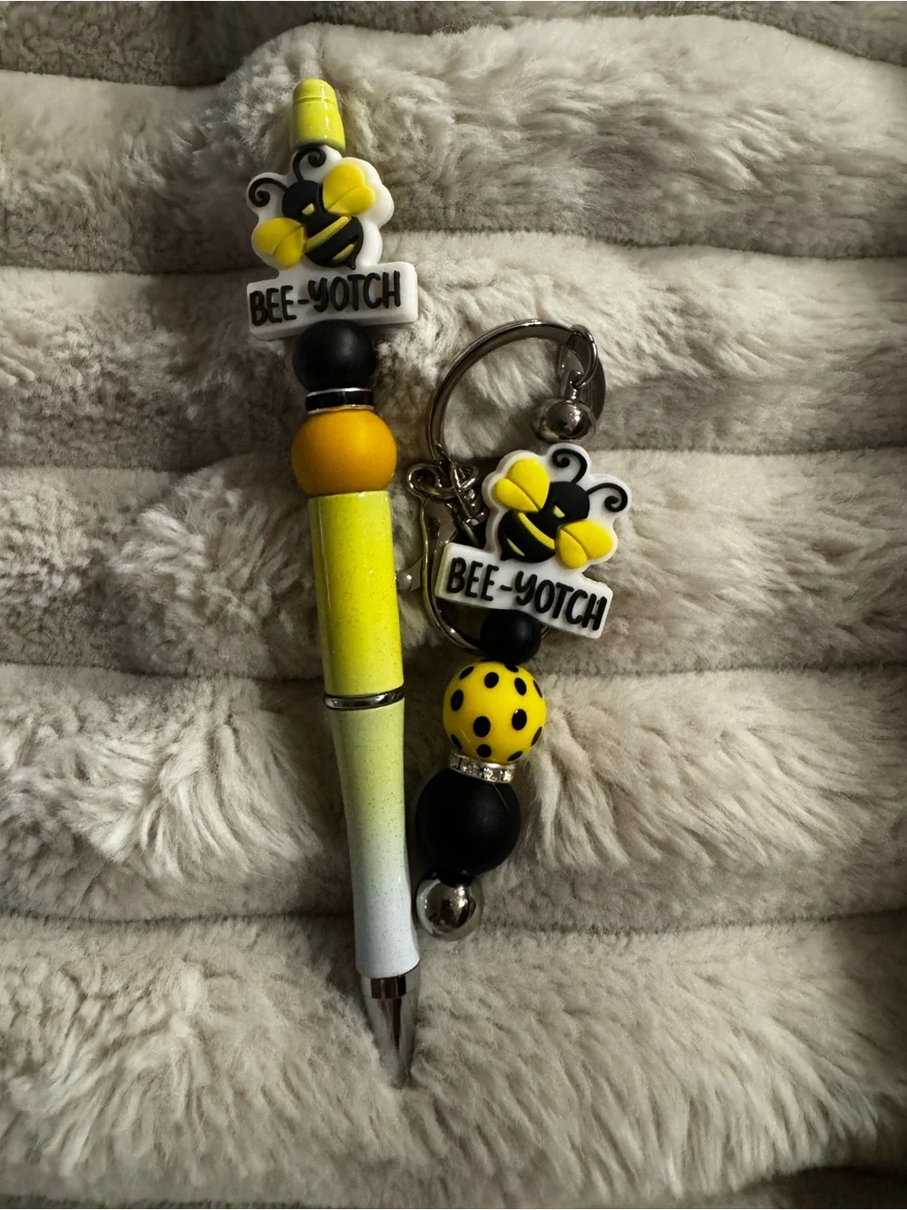 Bee-Yotch Yellow Bee Pen & Keychain Set